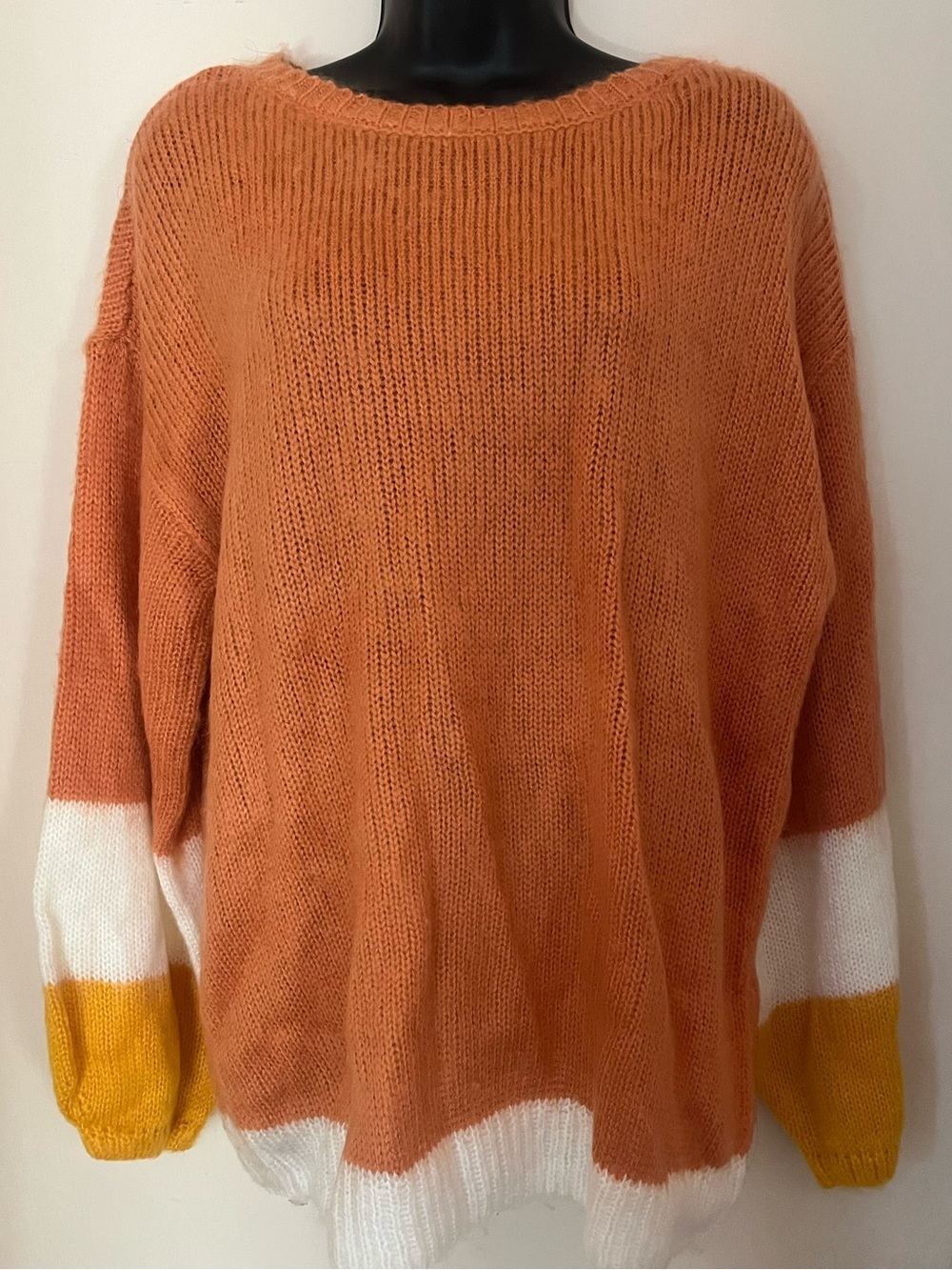 Nine West Colorblock Crewneck Sweater - Rust, White & Mustard